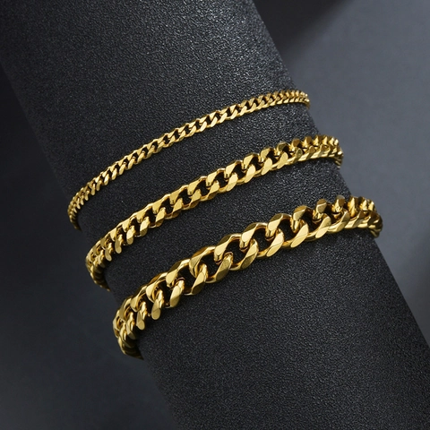 Pulsera De Cadena De Eslabones Cubanos De Acero Inoxidable Pulido Hip Hop Punk Joyería Minimalista Hombres Mujeres