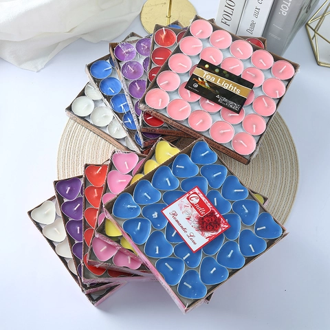 Smokeless Paraffin Wax Tea Light Candles Aluminum Cup Colorful Heart Round For Wedding Proposal Party Home Decor