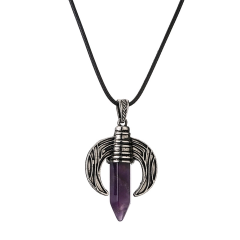Collana con Pendente a Mezzaluna in Pietra Naturale a Colonna Esagonale in Rame Vintage Gioielli Retro Bohemien per Accessorio Quotidiano Unisex
