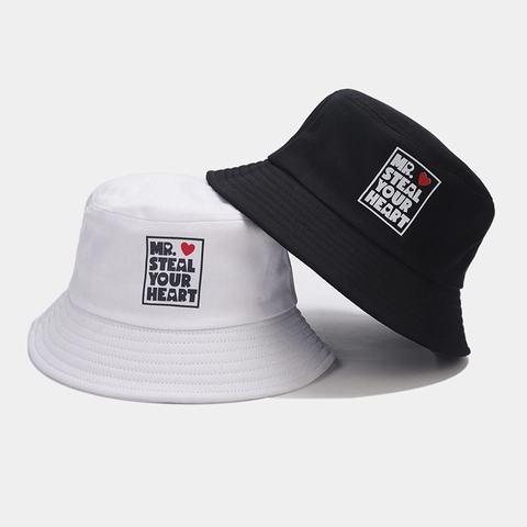 Cappello Da Pescatore Cotone Protezione Solare Outdoor Casual Stampa Cuore Lettera Unisex Moda