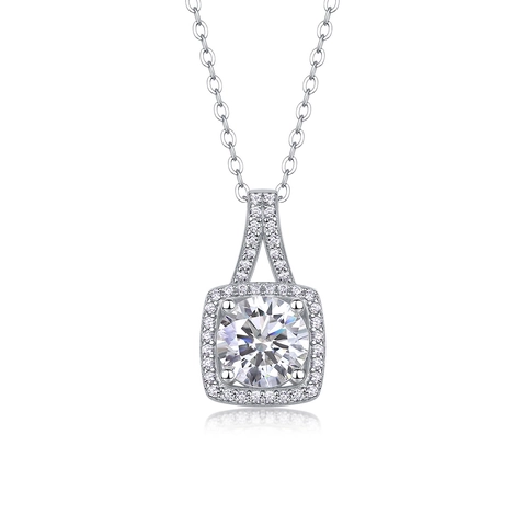 Collana con Pendente Quadrato Halo in Argento Sterling 925 Moissanite Elegante Catena da Donna per Matrimonio Festa Gioielli