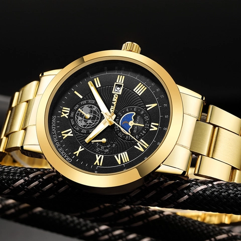 Ανδρικό Ρολόι Quartz Business Fashion Με Λουράκι από Ανοξείδωτο Ατσάλι Φάση Σελήνης Ημερομηνία Ρωμαϊκοί Αριθμοί Πολυ-καντράν