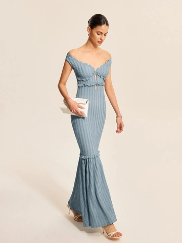 Knitted Off-Shoulder Maxi Dress Sexy Backless Fishtail Slim Fit Ruffle Trim Elegant Party Evening Wear For Women