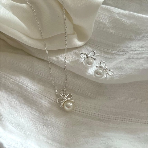 Collana Con Pendente A Fiocco In Argento Sterling 925 E Perla D'acqua Dolce Stile Coreano Minimalista Per Donna