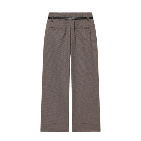 Pantaloni A Zampa Di Gallina Donna Poliestere Vita Alta A Quadri Casual Vintage Pantaloni Dritti Con Cintura