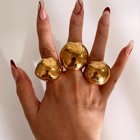 Chunky Dome Ring 316L Edelstahl 18K Vergoldet Spiegelpoliert Organische Kugel Statement Schmuck Damen Wasserdicht