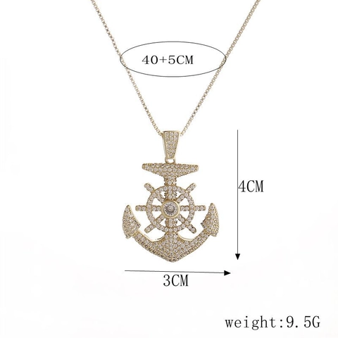 Collana Pendente Ancora Timone Hip Hop Rame Con Zirconia Gioielli Nautici Per Uomini