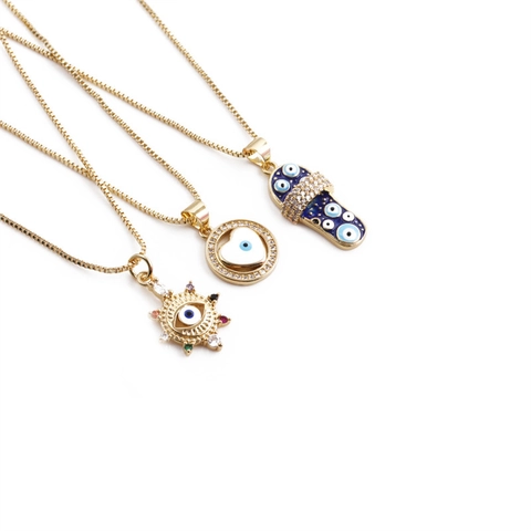 Boze Oog Hanger Ketting Koper Micro Pave Zircon Hart Slipper Charme Sieraden Voor Vrouwen Boho Stijl Bescherming