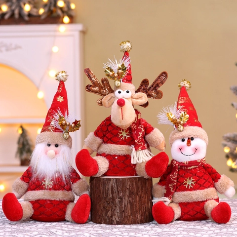 Christmas Plush Doll Sitting Santa Claus Snowman Reindeer Knitted Sequin Red Festive Home Ornament Xmas Gift