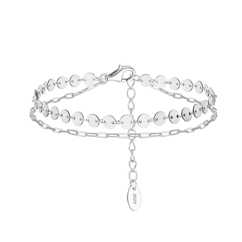 925 Sterlingsilber Doppelschichtiges Armband Für Damen Rund Paillette Büroklammer Gliederkette Minimalistischer Schmuck Geschenk