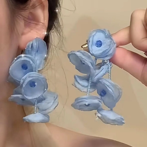 Pendientes de Flor de Malla Estilo Bosque Dulce con Poste de Acero Inoxidable Pendientes Colgantes Florales para Mujer Joyería