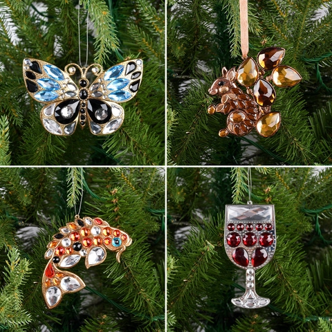Ornamenti Appesi Per Albero Di Natale Ferro Acrilico Cristallo Forme Animali Fiori Filo Di Metallo Arredamento Festa