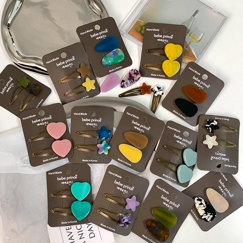 Kinder Haarklammern Herz Stern Wassertropfen Harz Acetat Entenschnabel Clips Bunte Matte Haar Accessoires Für Mädchen