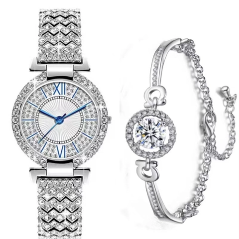Orologio Da Polso Da Donna Con Strass E Bracciale Elegante Moda Lega Quarzo Numeri Romani