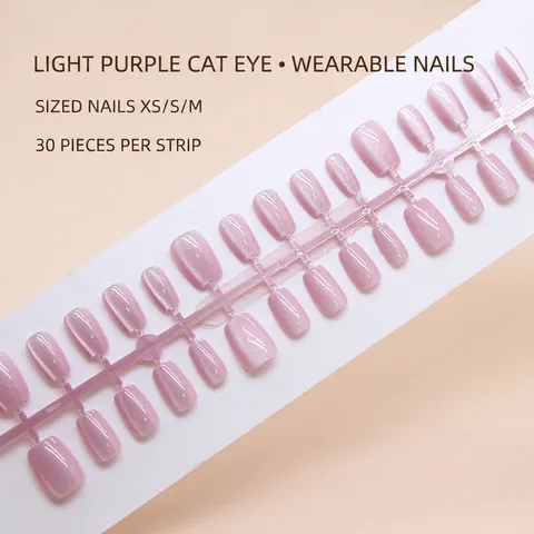 Lichtpaarse Cat Eye Press On Nagels Kort Ballet Vierkant Rond Glanzend ABS Kunststof Valse Vingernagels Dames