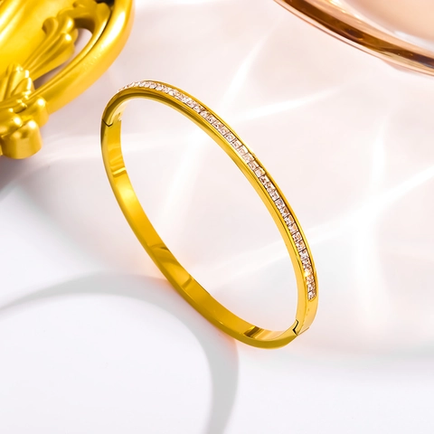 Stainless Steel Bangle Bracelet Channel Set Square Zircon Luxury Minimalist Hinged Fashion Jewelry For Women