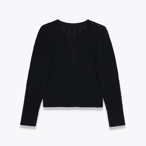 Cárdigan De Mujer Mezcla De Alpaca Calado Cuello En V Manga Larga Suéter De Punto Botones Color Sólido