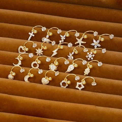 Piercings d'Ombilic en Acier Inoxydable Cuivre Zirconia pour Femmes Or Cœur Lune Étoile Croix Couronne Bijoux de Piercing