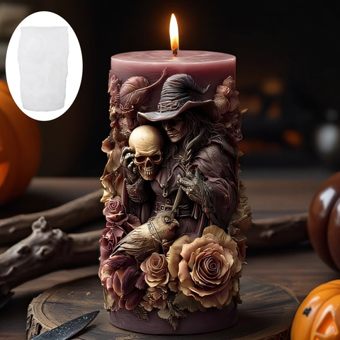 Gothic Witch Candle Silicone Mold 3D Relief Skull Rose Crow Pattern DIY Handmade Scented Wax Resin Craft Decor