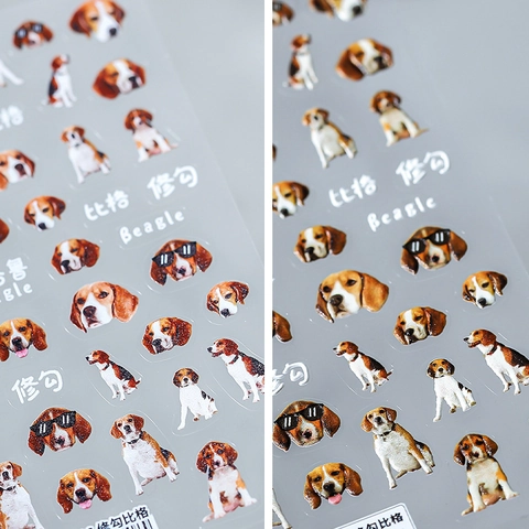 Beagle Dog Nail Art Stickers Embossed 5D Relief Realistic Puppy Manicure Decals Self Adhesive DIY Decoration