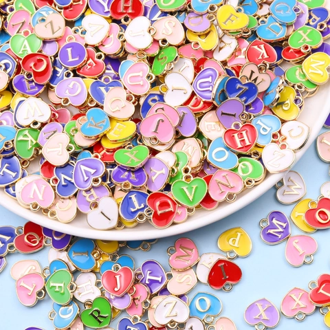 Dijes De Letras Del Alfabeto De Esmalte Colorido Colgantes De Aleación Corazón Redondo Para Hacer Joyas De Bricolaje Accesorios