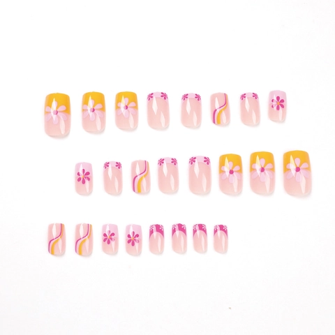 Unghie Finte A Pressione Design Fiori Onde French Tip Forma Quadrata Rotonda Resina Plastica Colorata