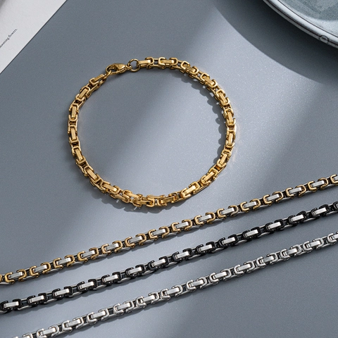 Bracciale A Catena Bizantina In Acciaio Inossidabile Lucidato Resistente Allo Sbiadimento Gioielli Hip Hop Per Uomo