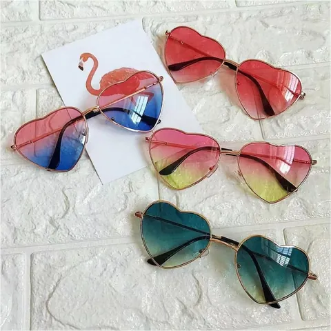 Heart Shaped Sunglasses Metal Frame Gradient Lens Retro Vintage Party Eyewear For Women Girls Festival UV Protection