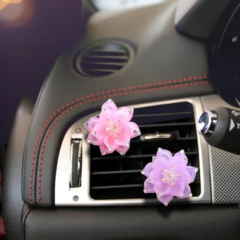 Car Air Vent Aromatherapy Clip Resin Lotus Flower Rhinestone Fragrance Diffuser Decorative Interior Ornament For Women