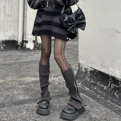 Gestrickte Beinstulpen Mit Reißverschluss Gothic Punk JK Lolita Subkultur Mode Beinschutz Für Damen