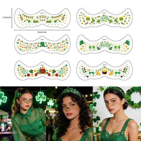 St Patricks Day Face Freckle Temporary Tattoo Stickers Waterproof Shamrock Clover Lucky Green Gold For Festival Party Makeup