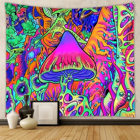 Psychodelischer Pilz Wandteppich Polyester Wandbehang Böhmische Galaxie Mandala Kunst Für Schlafzimmer Wohnzimmer Wohnkultur