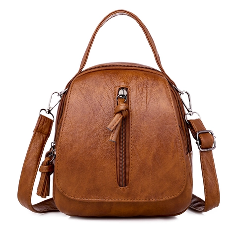 Women Small Crossbody Bag Vintage PU Leather Multi Layer Zipper Phone Purse Fashion Shoulder Handbag For Ladies