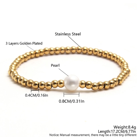 Braccialetto a Perline in Acciaio Inossidabile Placcato Oro 18K con Perla di Conchiglia Gioielli Minimalisti per Donna Uomo