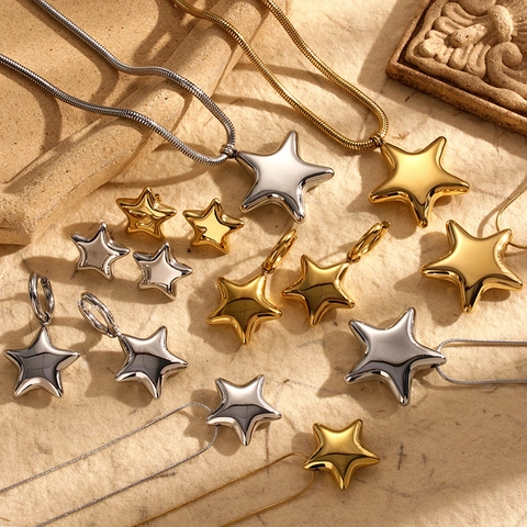 Collana E Orecchini A Stella Pentagramma In Acciaio Inossidabile Minimalista Lucido Gioielli Di Moda Per Donne Uomini