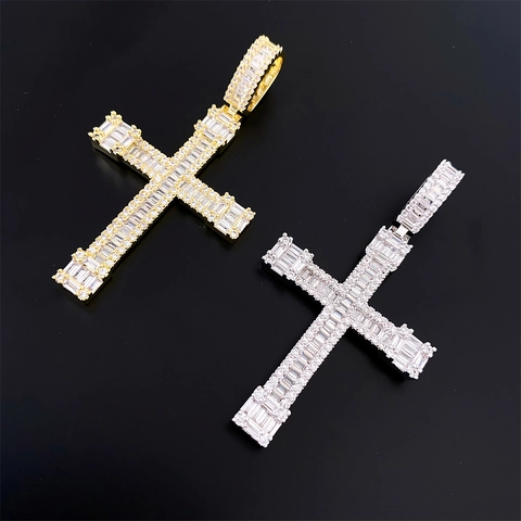 Collana con Ciondolo a Croce Hip Hop Iced Out per Uomo Donna Rame Zirconia Intarsiata Oro Argento Oro Rosa Gioielli Regalo