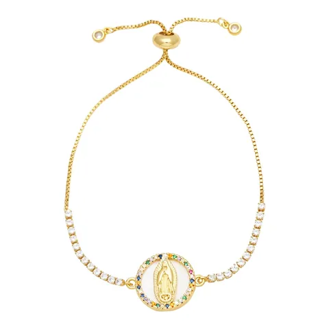 Religious Charm Bracelet Gold Plated Copper With Zircon Virgin Mary Cross Tree Of Life Adjustable Bolo Link For Women