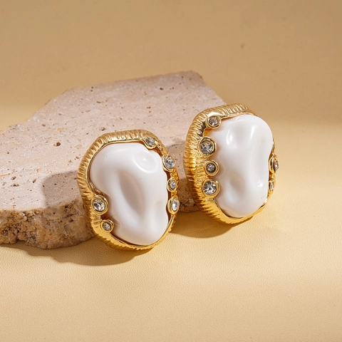 Boucles D'oreilles Vintage Ovales En Acrylique Et Alliage Avec Strass Et Tige En Argent Chic Français Or Blanc Femmes