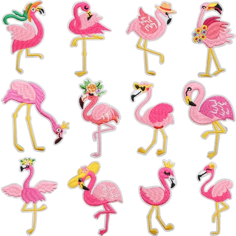 Toppe Ricamate Fenicottero Rosa Uccello Tropicale Applicazione Decorazione DIY Per Vestiti Borse Cappelli