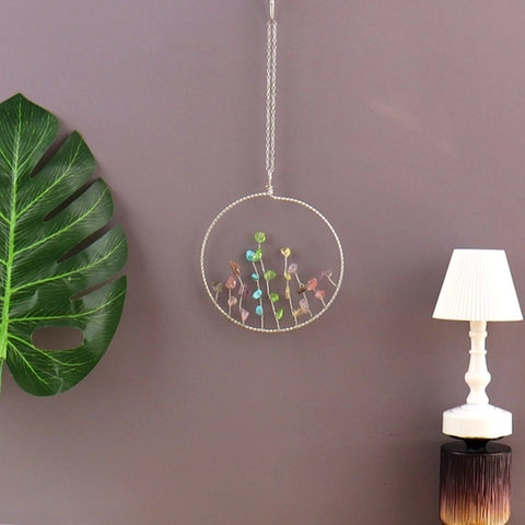 Tree Of Life Hanging Ornament Handmade Wire Wrapped Natural Stone Colorful Crystal Chips Boho Home Decor Wall Window Decoration