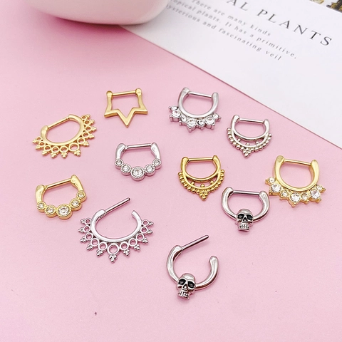 Anelli Per Naso Septum Clicker Acciaio Inossidabile Zirconia Cubica Gioielli Piercing Teschio Stella Tribal Punk Donna Uomo