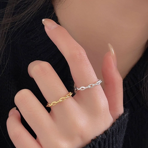 Anello A Maglie Di Catena In Argento Sterling 925 Regolabile Aperto Intrecciato Minimalista Stile INS Gioielli Da Donna