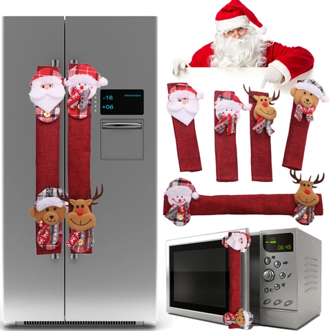 Kerst Koelkast Handvat Afdekking Set Kerstman Sneeuwpop Rendier Beer Jute Keukenapparatuur Handvatbeschermers