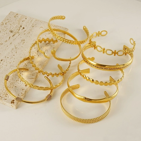 Vintage Μόδα Βραχιόλι Μανσέτα Σχήματος C Γυναίκες 18K Επιχρυσωμένο Ανοξείδωτο Ατσάλι Ανοιχτό Ρυθμιζόμενο Κόσμημα