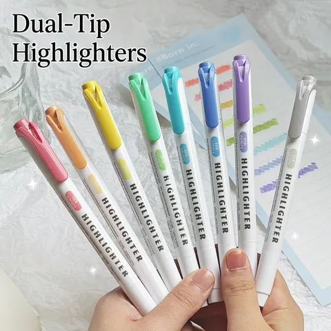 Aesthetic Dual Ended Highlighter Pens Pastel Morandi Colors Chisel Fine Tip For School Office Journaling Plastic