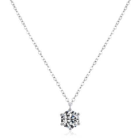 Solitaire Pendant Necklace 925 Sterling Silver Round Cubic Zirconia Prong Setting Minimalist Elegant For Women