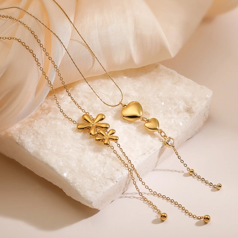 Herz Blume Anhänger Halskette Edelstahl Vergoldet Eleganter Schmuck Für Frauen Mode Charms