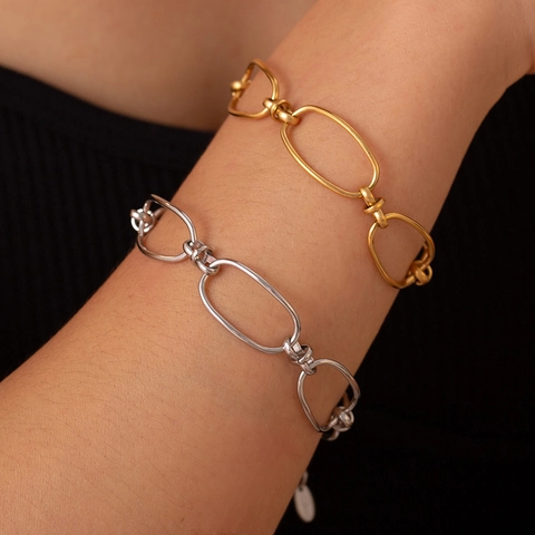 Minimalistische Geometrische Ovalen Schakelketting Armband Titanium Roestvrij Staal Verguld Verstelbare Sieraden