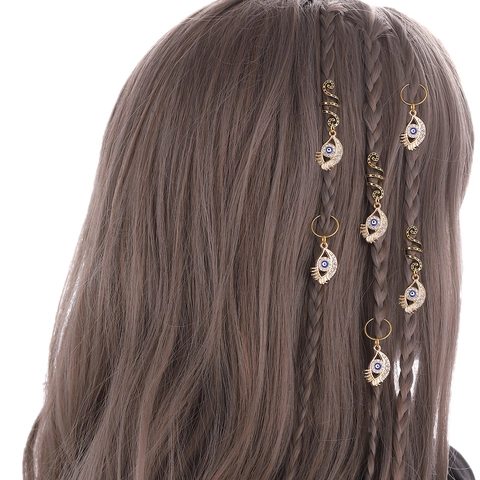 Evil Eye Zopf Ringe Legierung Strass Dreadlock Zubehör Spirale Haarspangen Individueller Stil Gold Überzogen