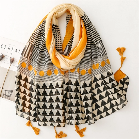 Damen Schal Mit Geometrischem Muster Aus Polyester Mit Quasten Leichter Sonnenschutz Schal Ethno Stil Strandtuch